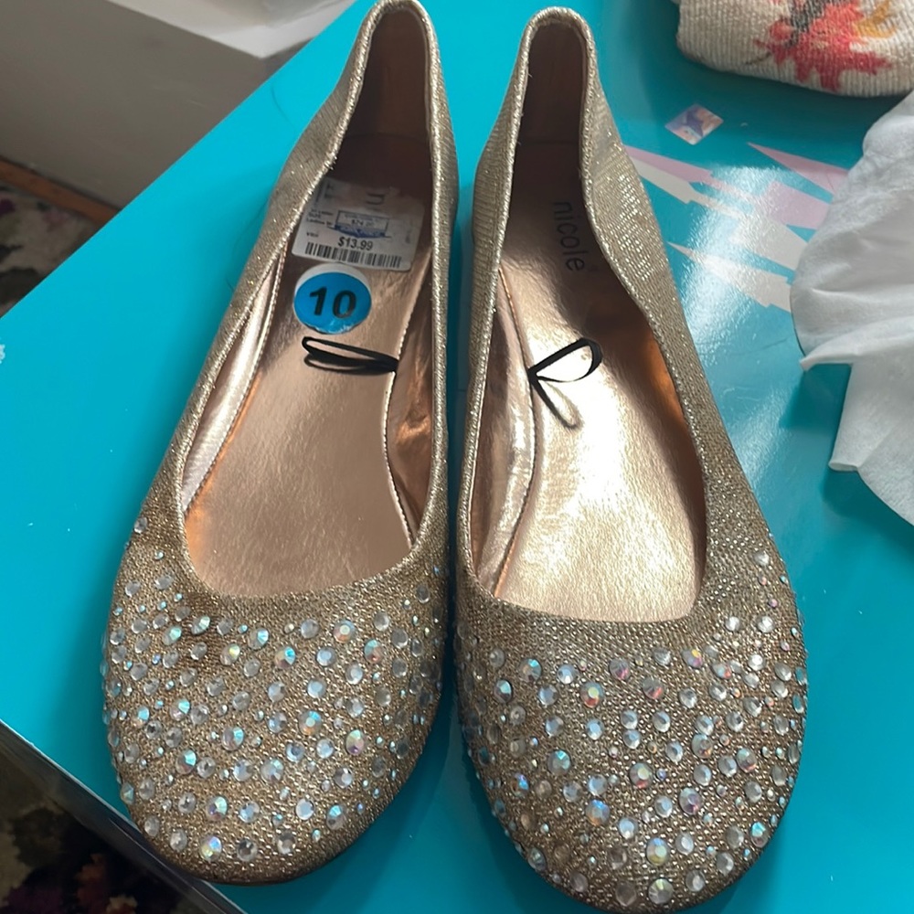 Size 10 Nicole Crystal Studded Ballet Flats